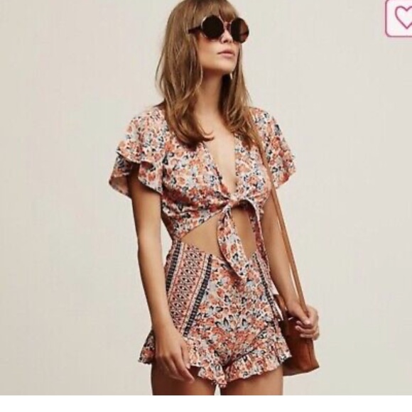 Free People Surf Date Cut Out Floral Romper 10 - Picture 6 of 8